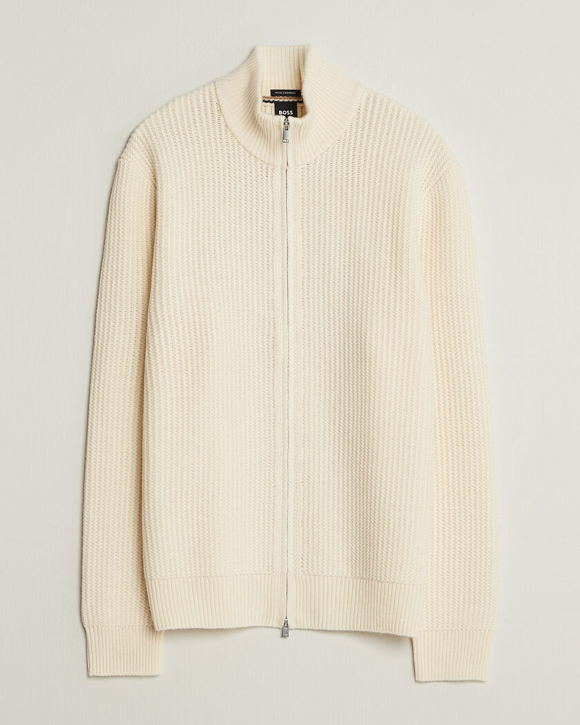 BOSS BLACK Fiocco Wool/Cashmere Full Zip Open White – White