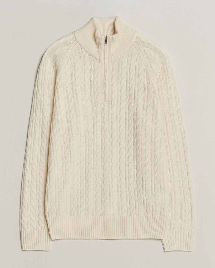 BOSS BLACK Furore Wool/Cashmere Cable Half Zip Open White – White