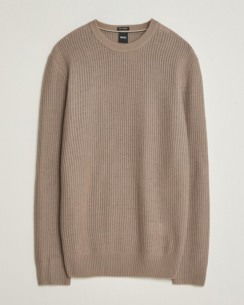BOSS BLACK Fiocchetto Wool/Cashmere Crew Neck Open Brown – Brown