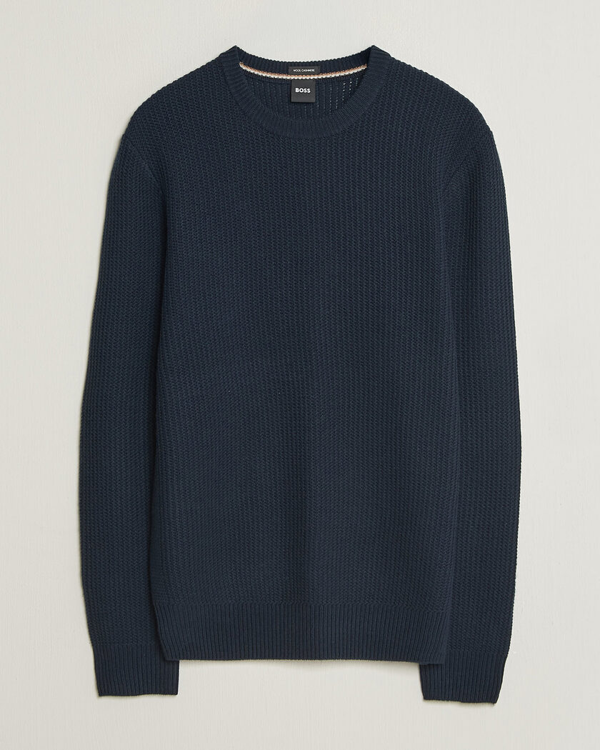 BOSS BLACK Fiocchetto Wool/Cashmere Crew Neck Dark Blue – Blue