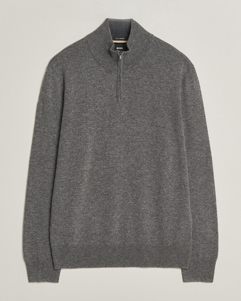BOSS BLACK Hemarlo Wool/Cashmere Half Zip Medium Grey – Grey