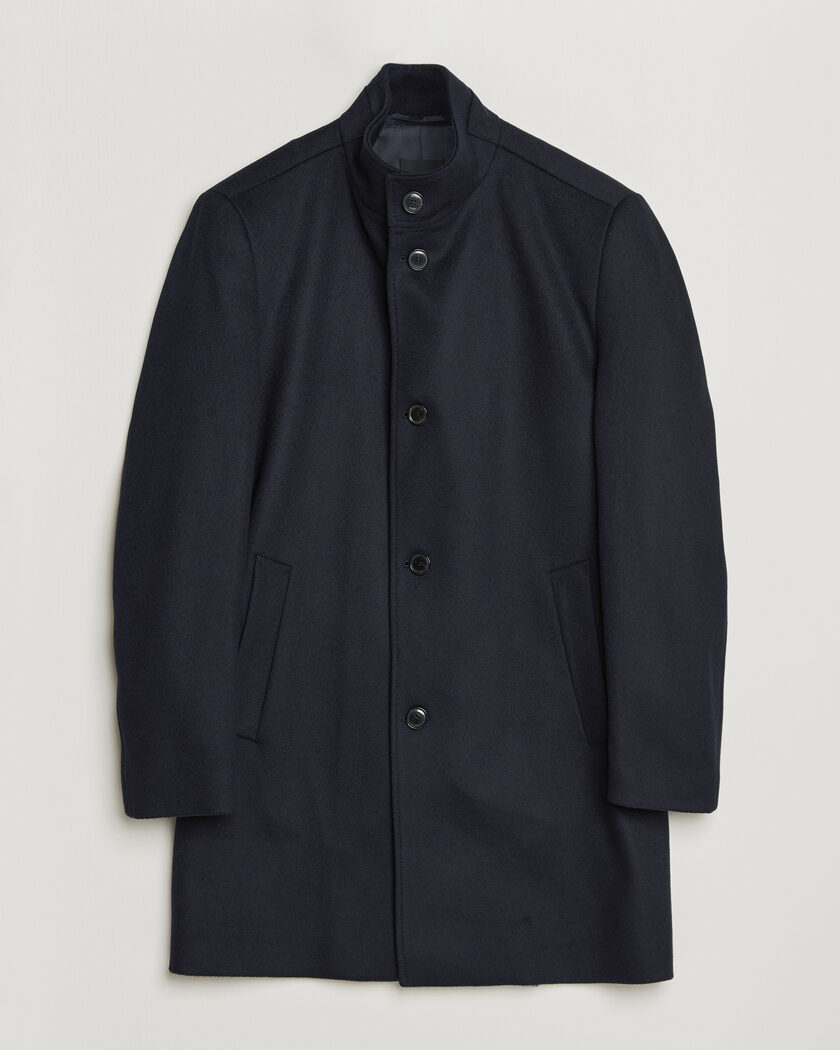  BOSS BLACK Hyde Wool Stand Up Collar Coat Dark Blue – Blue