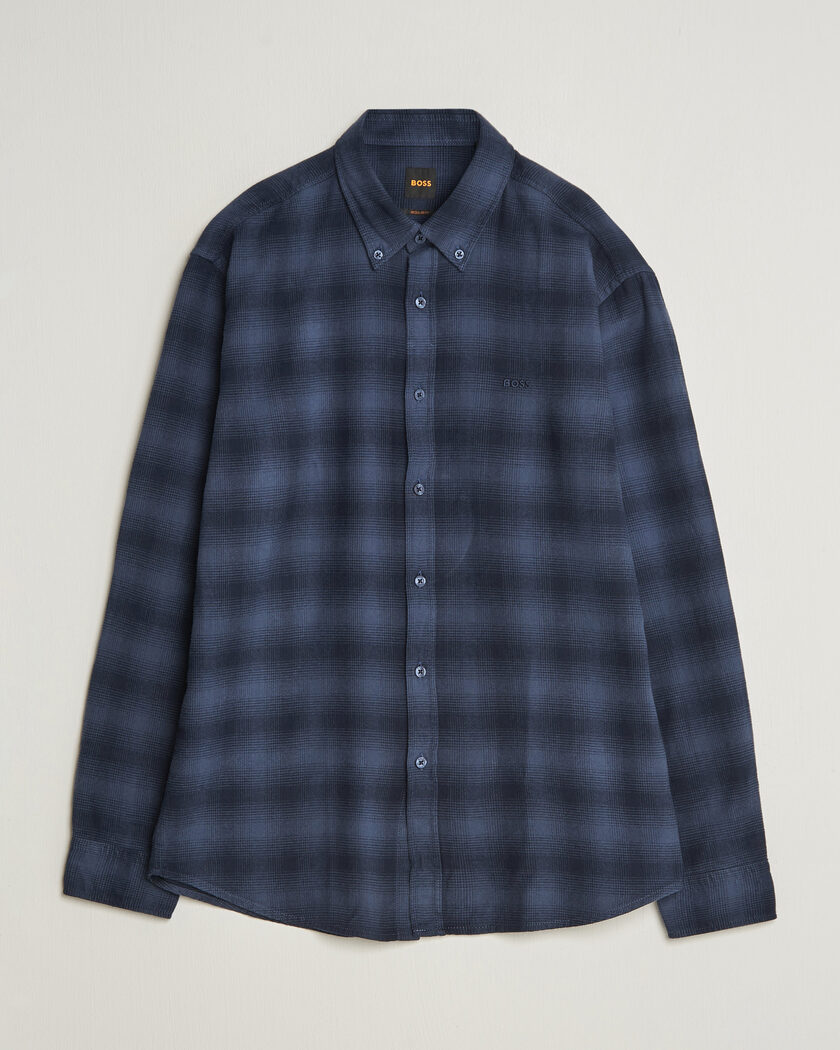 BOSS ORANGE Rickert Brushed Cotton Checked Shirt Dark Blue – Blue