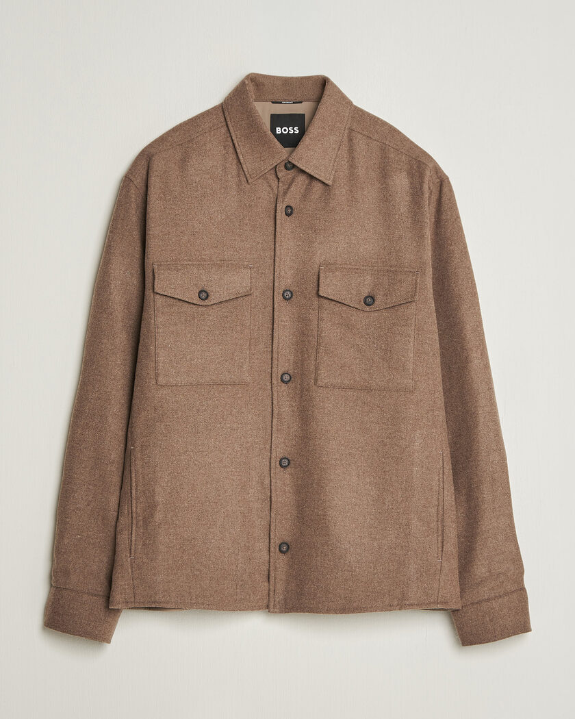 BOSS BLACK Colin Brushed Pocket Overshirt Open Brown – Brown