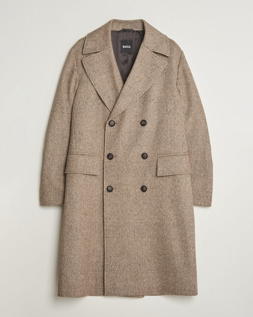 BOSS BLACK Jared Wool Double Breasted Coat Open Brown – Brown