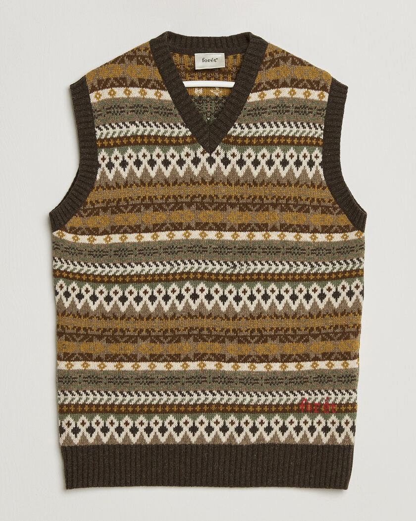 Forét Fairisle Lambswool Vest Thyme – Brown