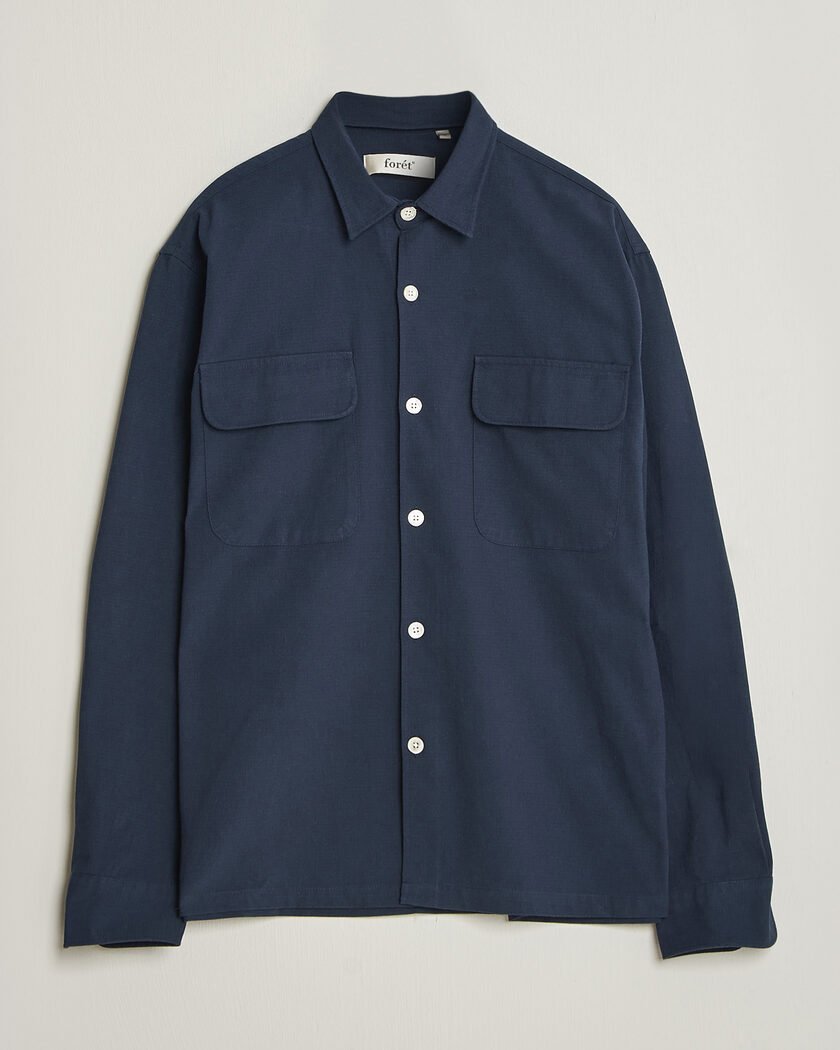 NN07 Isak Wool Overshirt Navy Blue Pinstripe at CareOfCarl.com