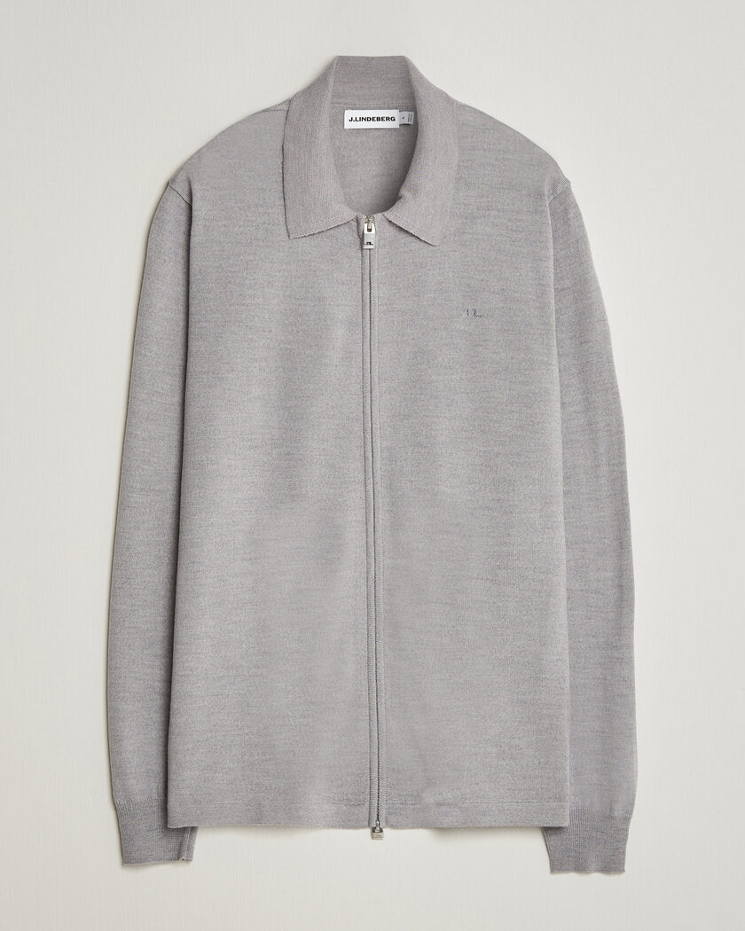 J.Lindeberg Kaleb Merino Full Zip Light Grey Melange – Grey