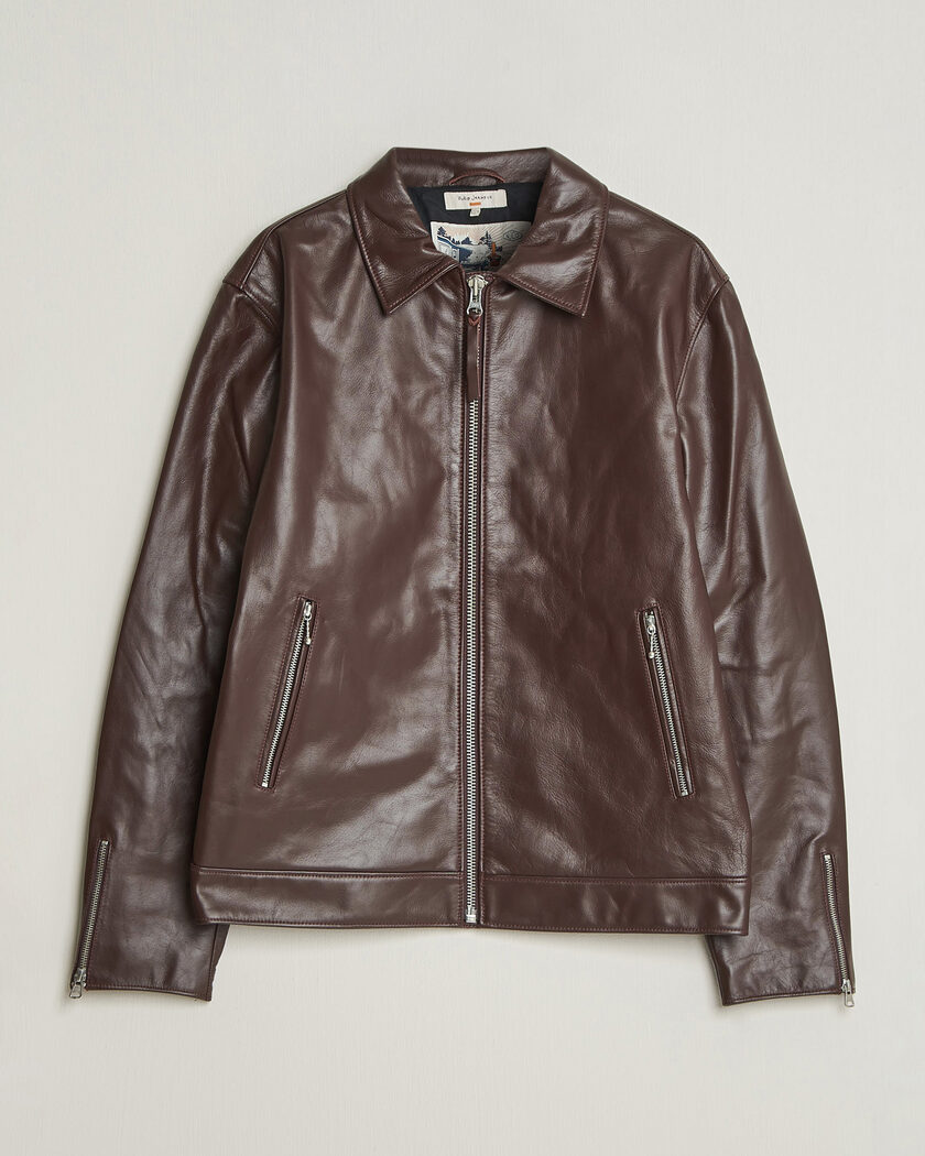 Nudie Jeans Eddy Rider Leather Jacket Burgundy Brown – Brown