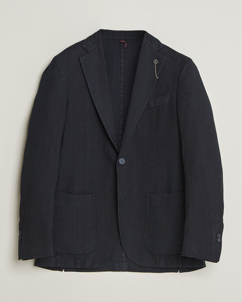 Santaniello Soft Touch Cotton Herringbone Blazer Navy – Blue