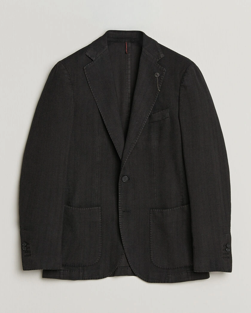 Santaniello Soft Touch Cotton Herringbone Blazer Black – Black