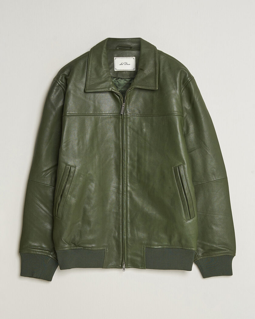 LES DEUX Leather Varsity Jacket Rifle Green – Green