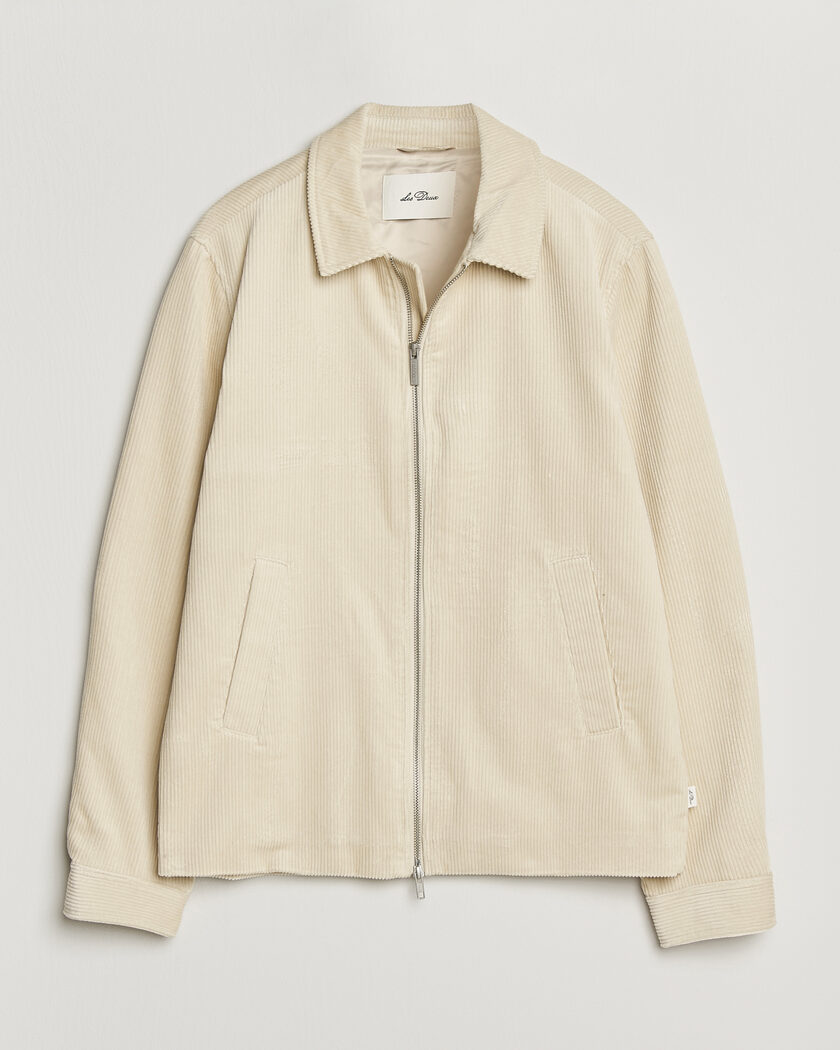 LES DEUX Corduroy Zipper Coach Jacket Ivory – White