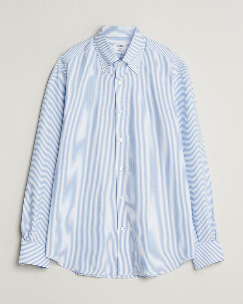 Mazzarelli Soft Oxford Button Down Shirt Light Blue Stripe – Blue