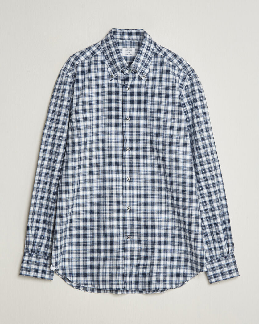 Mazzarelli Soft Flannel Button Down Shirt Navy – Blue