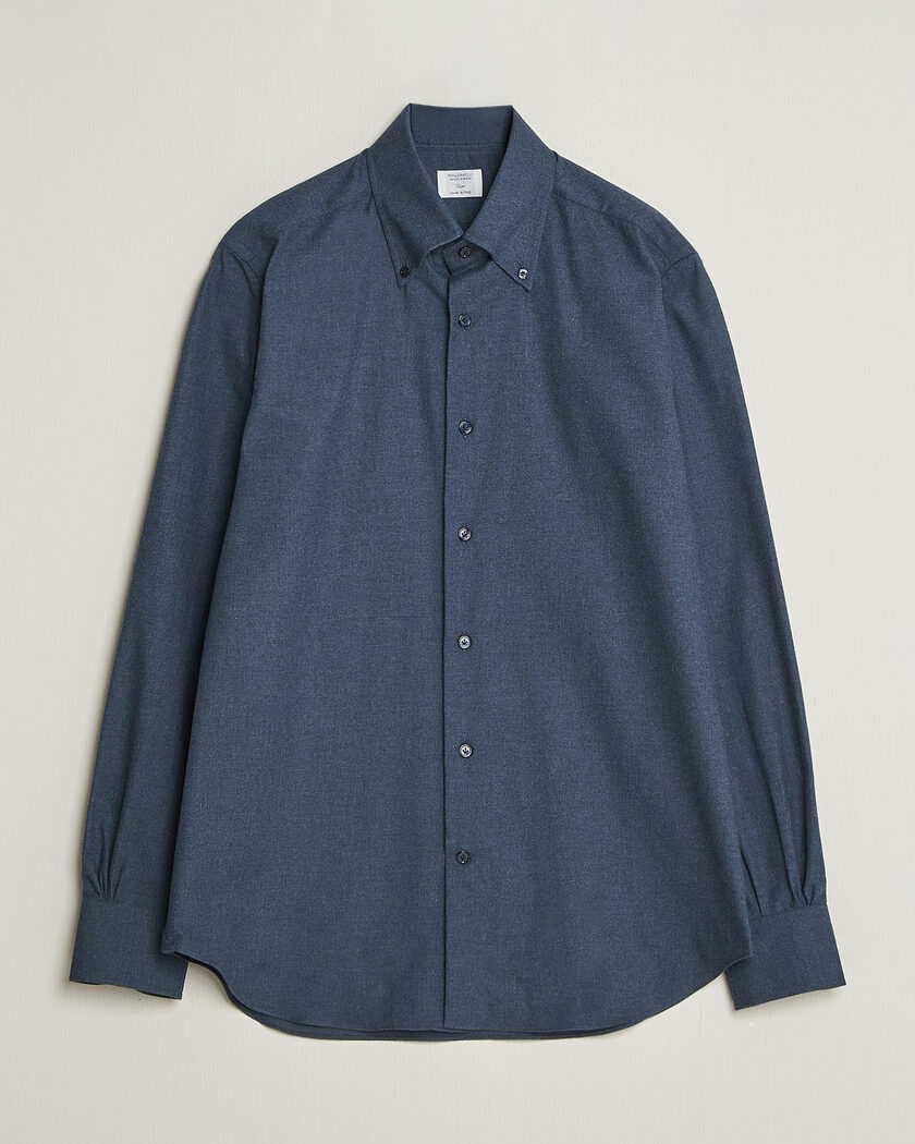Mazzarelli Soft Flannel Button Down Shirt Navy – Blue