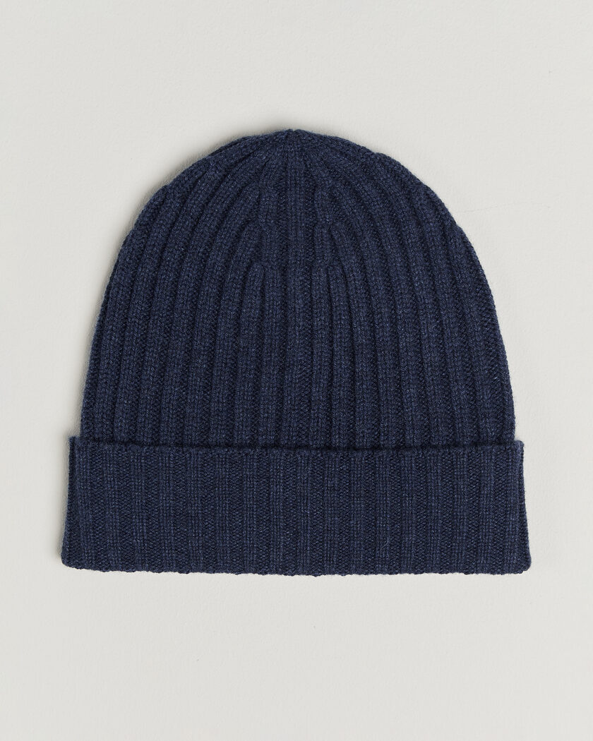 Piacenza Cashmere Ribbed Cashmere Beanie Dark Blue – Blue