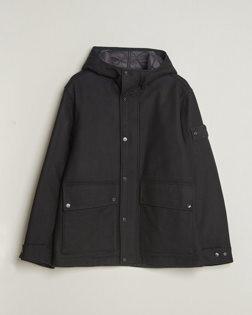 Stone Island Ghost Wool/Nylon Flannel Short Parka Black – Black