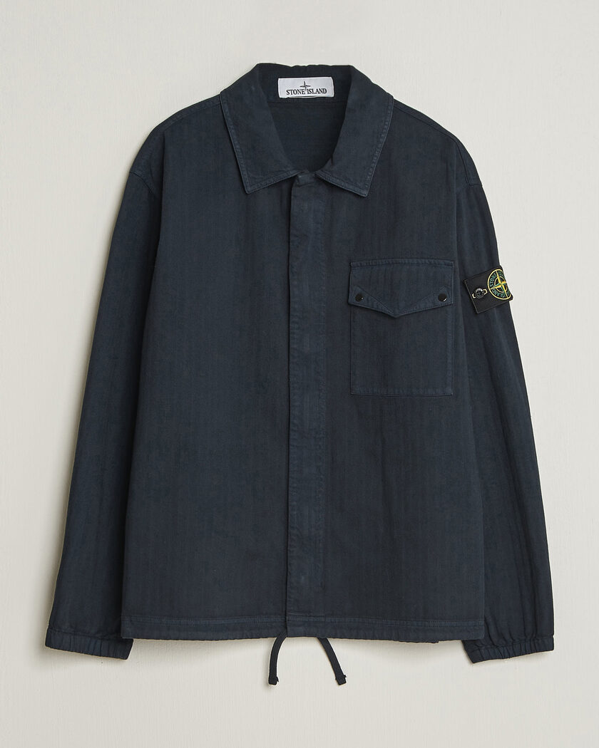 Stone Island Garment Dyed Cotton Herringbone Overshirt Navy Blue – Blue