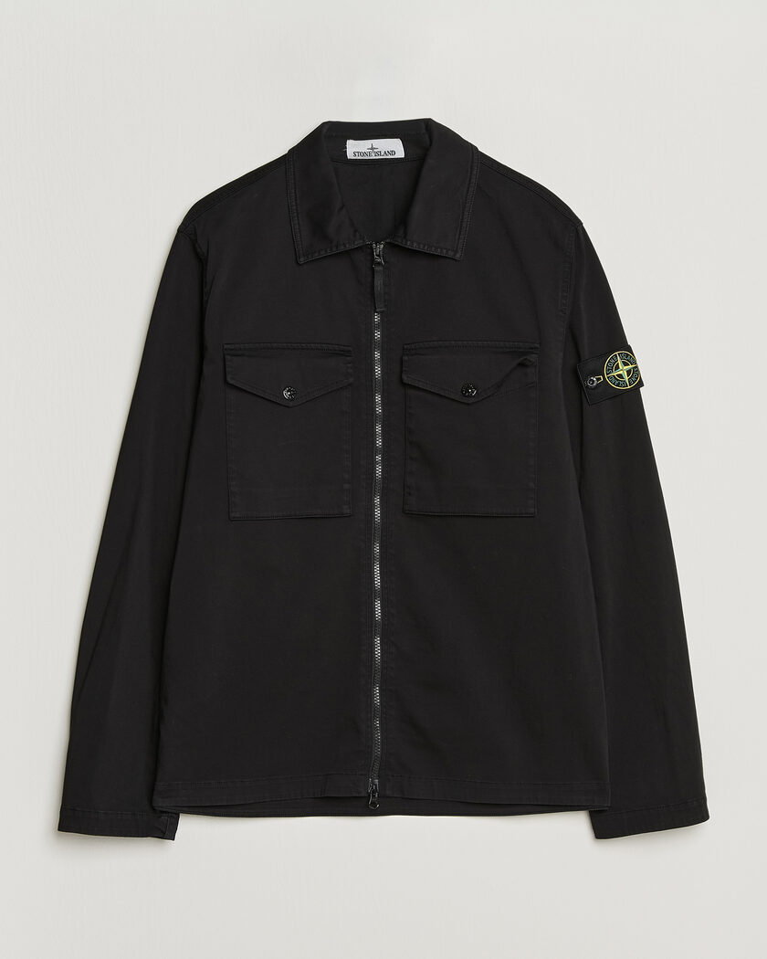 Stone Island Organic Cotton Satin Stretch Zip Overshirt Black – Black