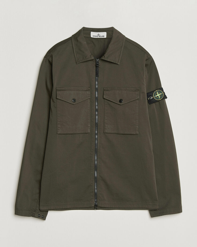 Stone Island Organic Cotton Satin Stretch Zip Overshirt Grey – Grey