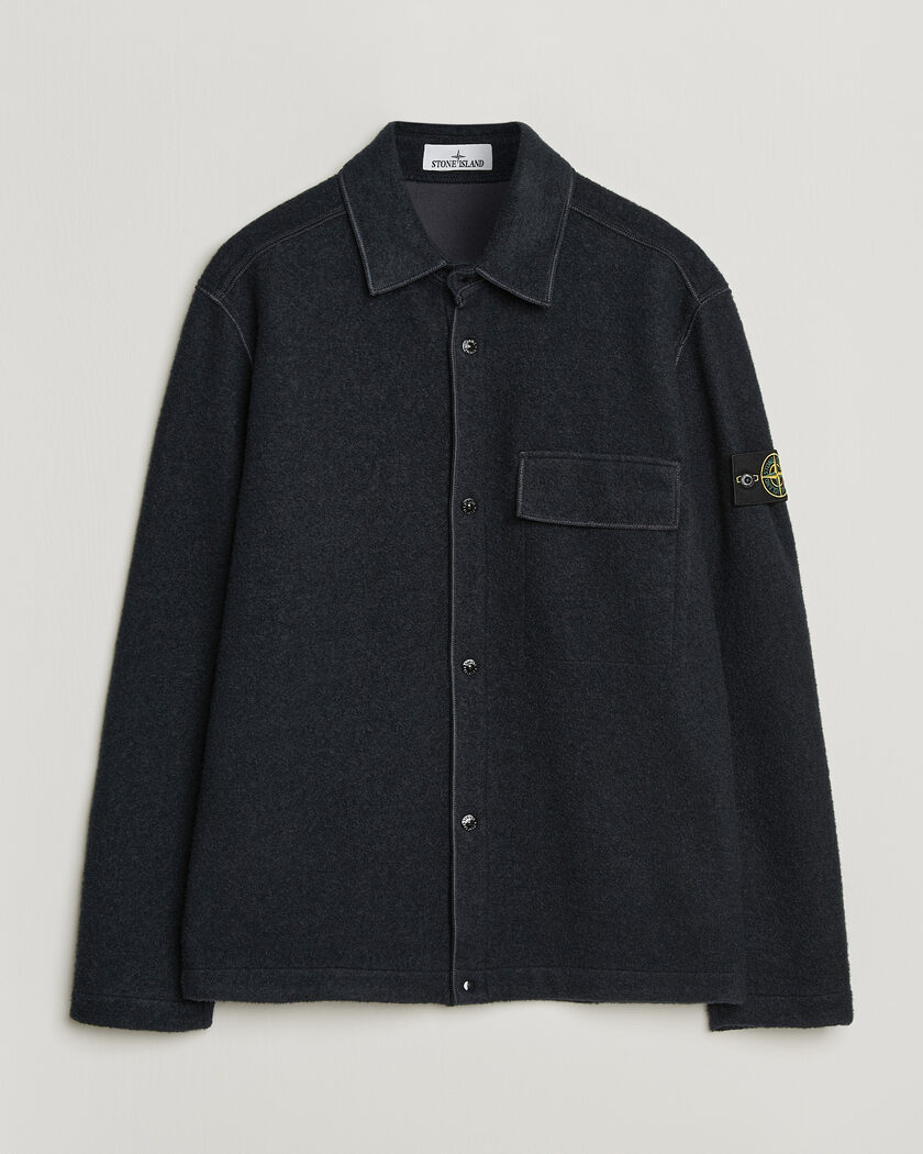 Stone Island Ghost Wool/Nylon Flannel Overshirt Black at