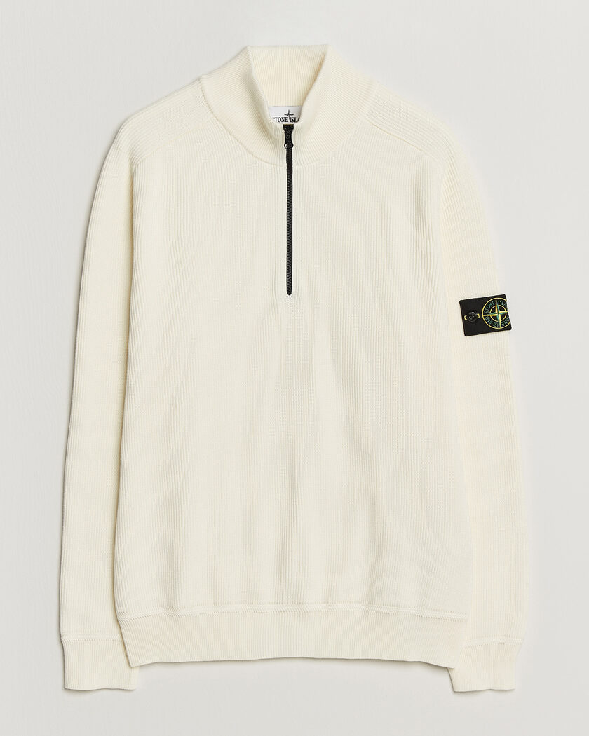  Stone Island Ribbed Soft Organic Cotton Half-Zip Ivory – White