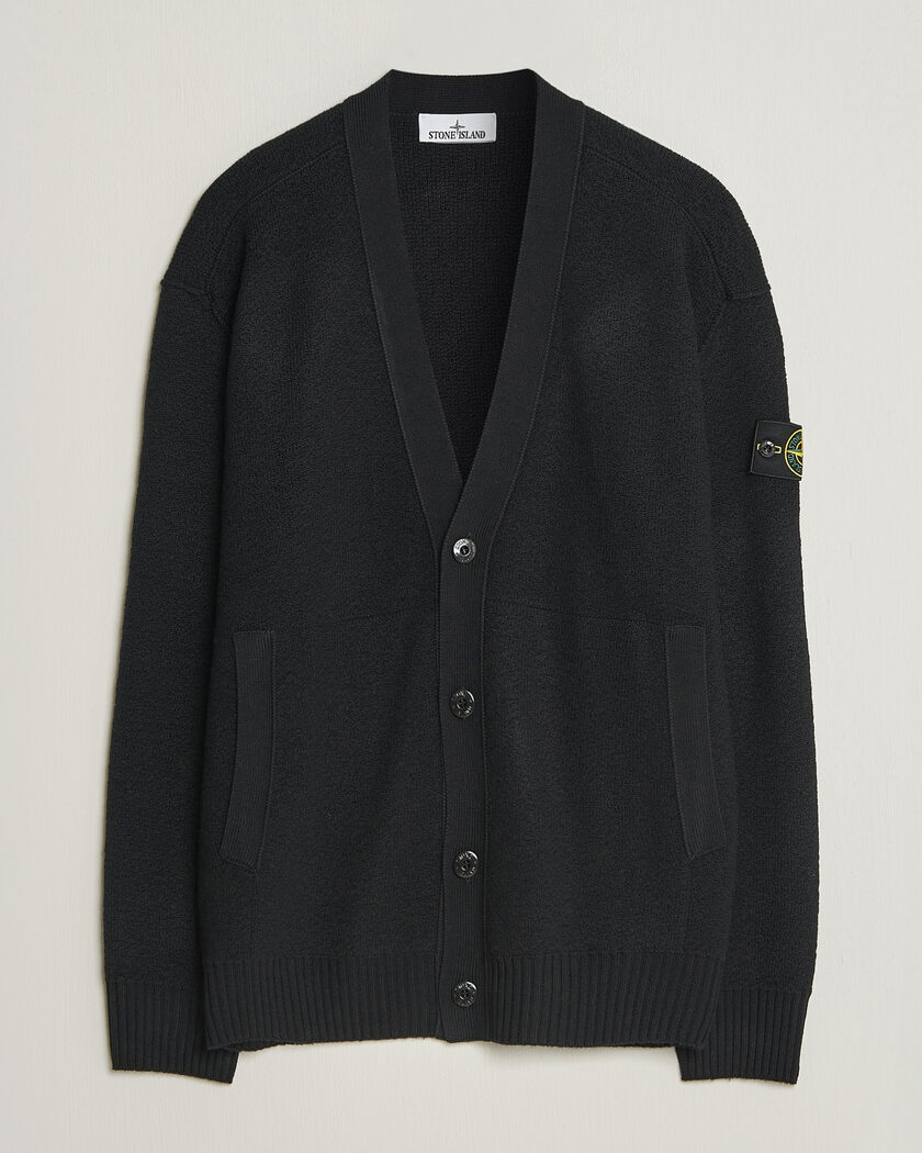 Stone Island Textured Stitch Wool Cardigan Black – Black