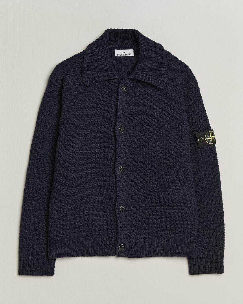 Stone Island Basket Stitch Lambswool Cardigan Navy Blue – Blue