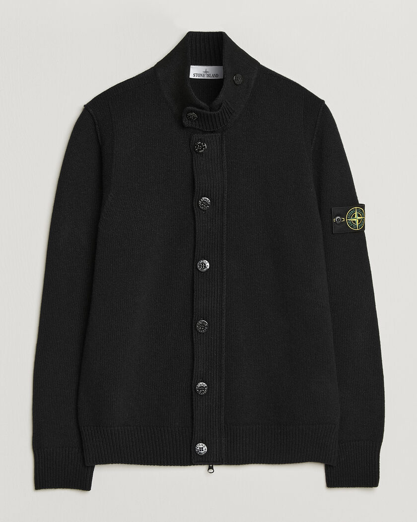  Stone Island Knitted Lambswool Zip Button Cardigan Black – Black