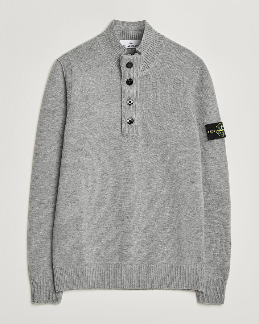 Stone Island Knitted Lambswool Half Button Zip Grey Melange – Grey