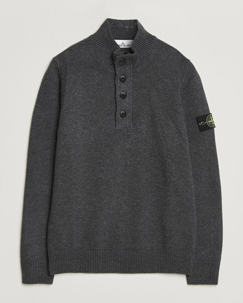 Stone Island Knitted Lambswool Half Button Zip Melange Lead – Grey