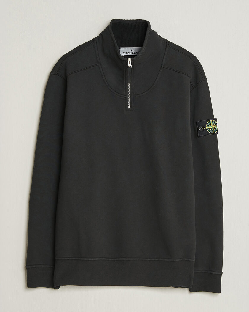 Stone Island Brushed Cotton Fleece Half Zip Black – Black