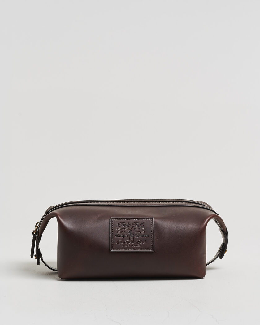 Polo Ralph Lauren Leather Washbag Burnished Brown – Brown