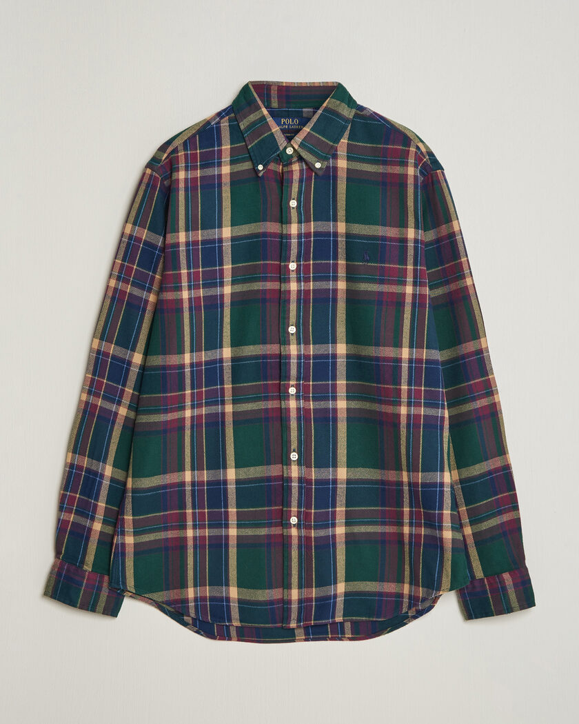 Polo Ralph Lauren Custom Fit Brushed Flannel Shirt Forest Burgundy – Multi-colour