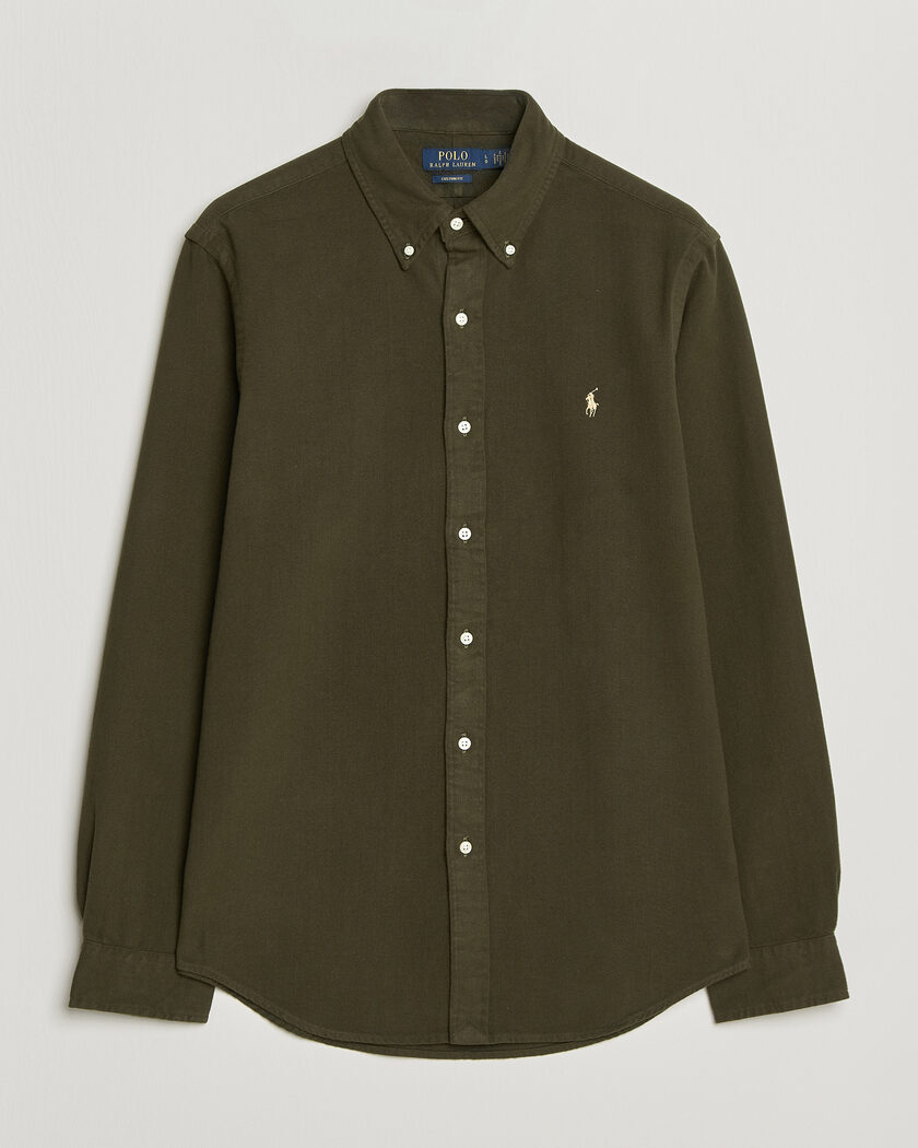 Polo Ralph Lauren Custom Fit Brushed Flannel Shirt Company Olive – Green