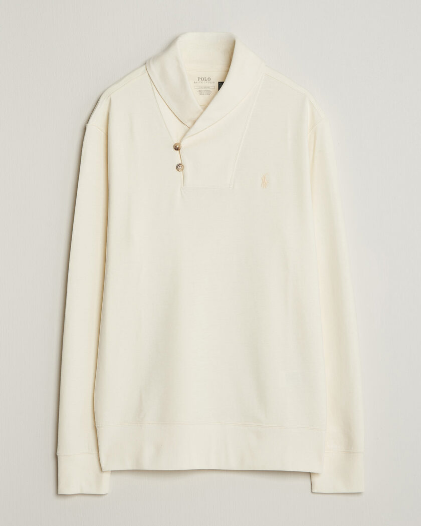 Polo Ralph Lauren Double Knitted Shawl Collar Sweater Pale Cream – White