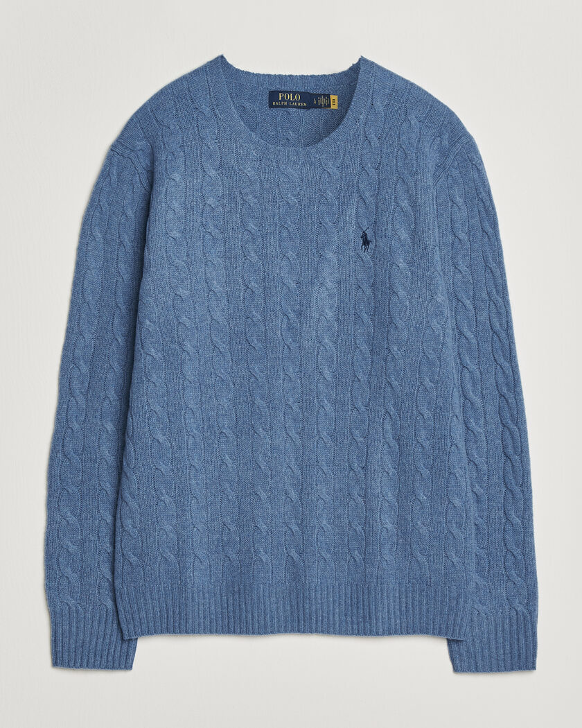 Polo Ralph Lauren Wool/Cashmere Cable Crew Neck Blue Borage Heather – Blue