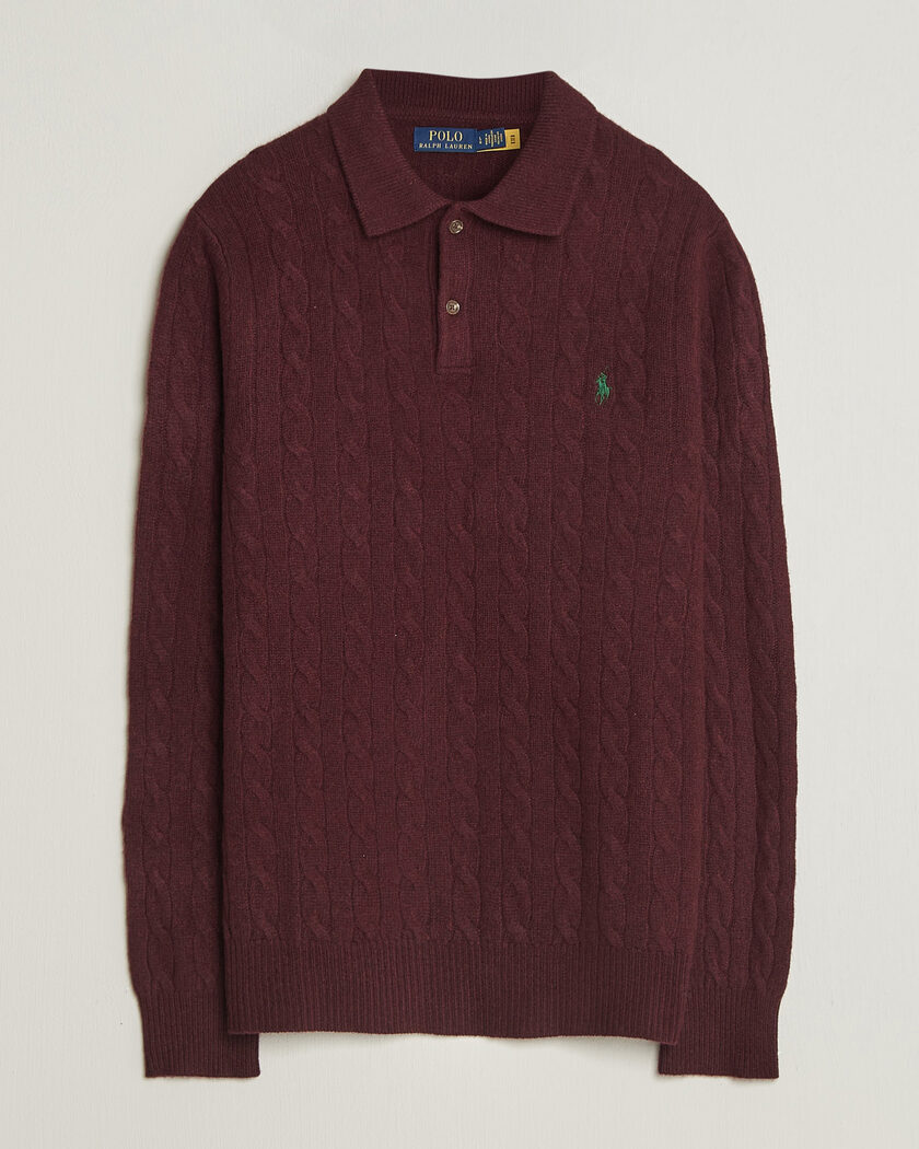 Polo Ralph Lauren Wool/Cashmere Cable Knit Polo Aged Wine Heather – Red
