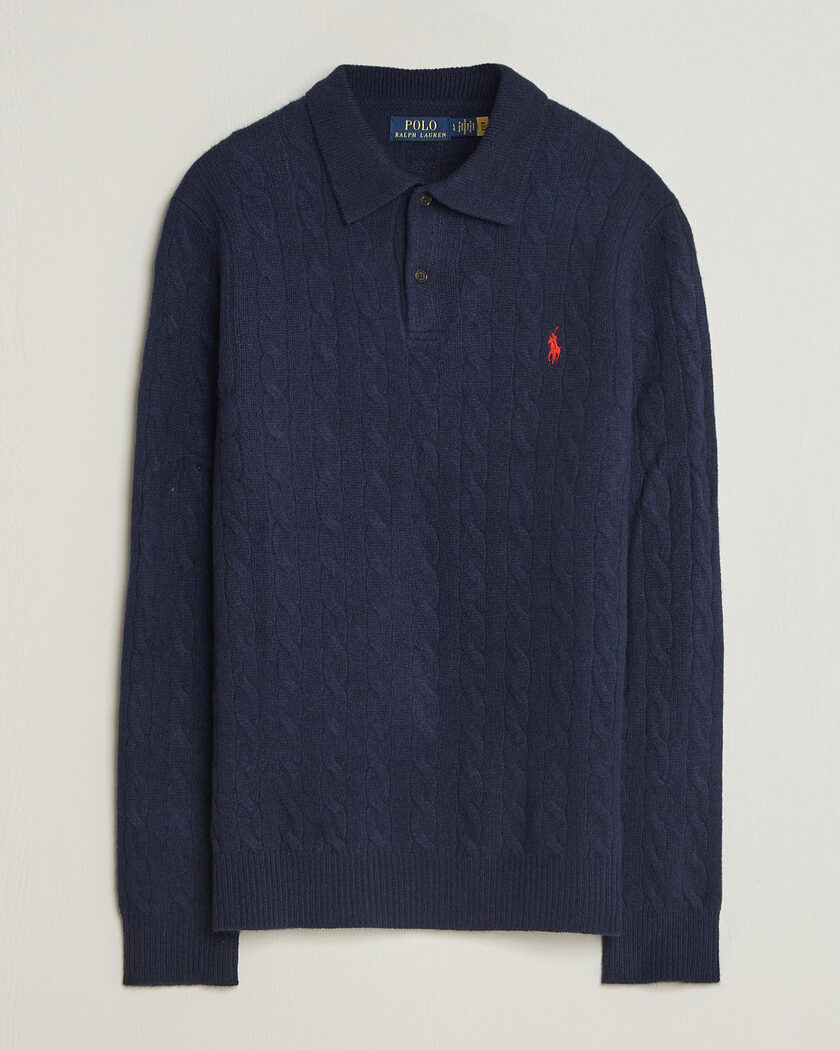 Polo Ralph Lauren Wool/Cashmere Cable Knit Polo Hunter Navy – Blue