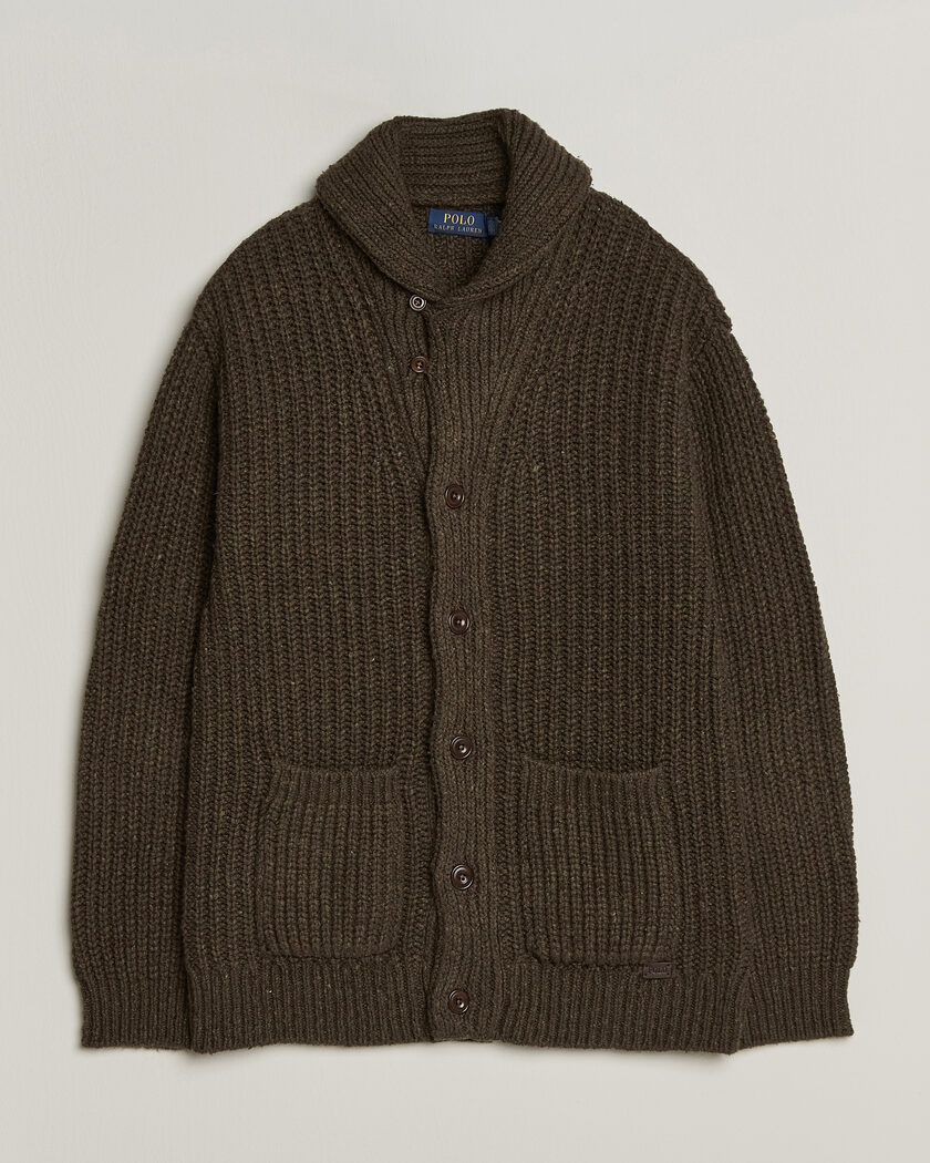 Polo Ralph Lauren Wool Blend Shawl Collar Cardigan Olive Brown Marl – Green
