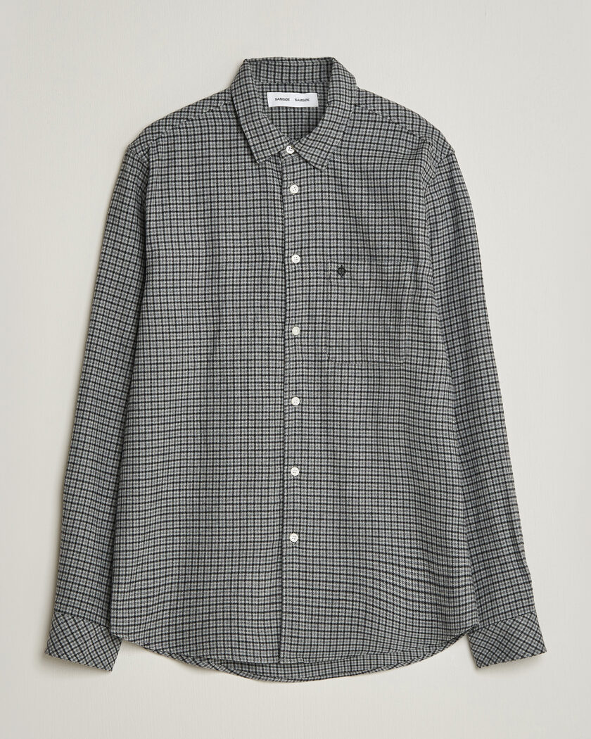 Samsøe Samsøe Liam Brushed Cotton Checked Shirt Grey Melange – Grey