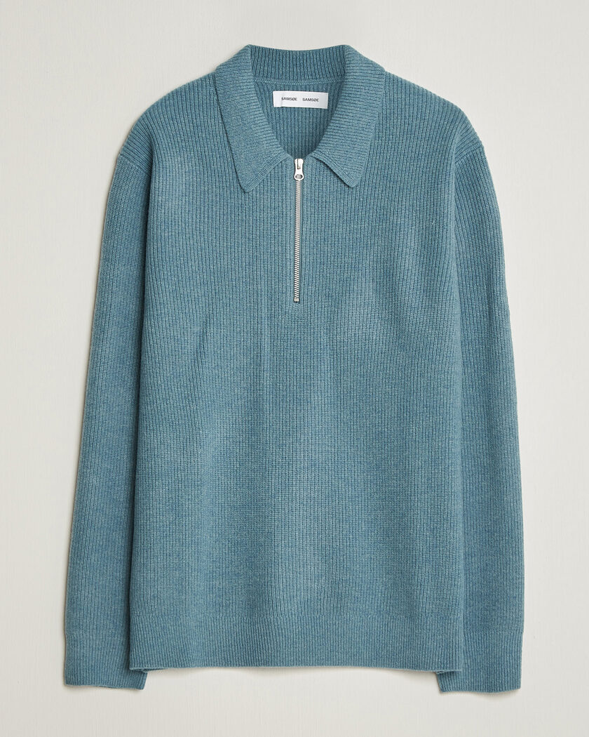 Samsøe Samsøe Isak Knitted Half Zip Polo Stormy Sea – Blue