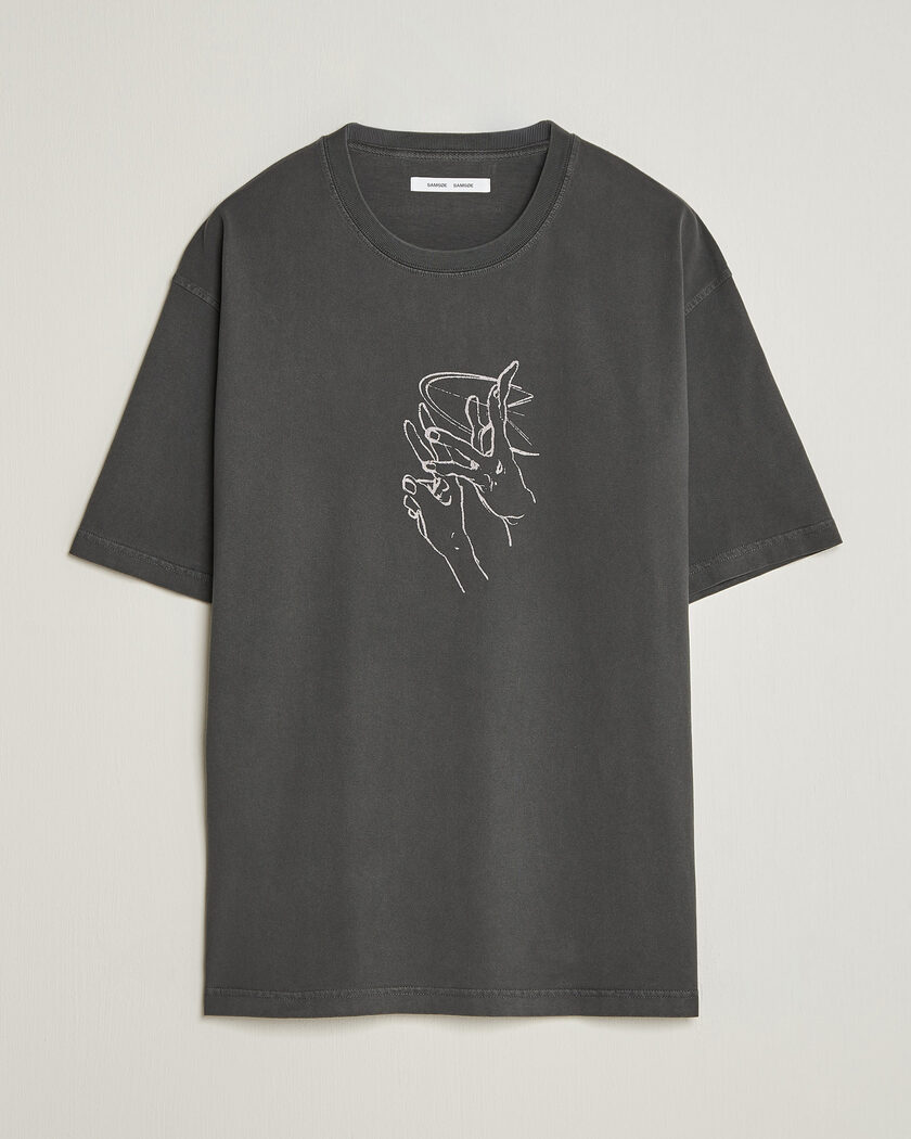 Samsøe Samsøe Giles Printed Crew Neck T-Shirt Black Lines – Black