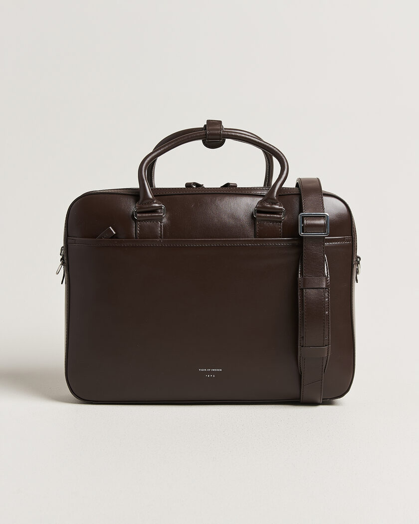 Tiger of Sweden Burin Smooth Leather Briefcase Dark Brown – Brown