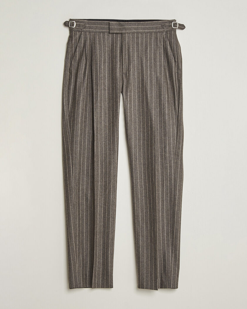 Tiger of Sweden Theo Wool Pleated Pinstriped Trousers Grey Brown – Brown