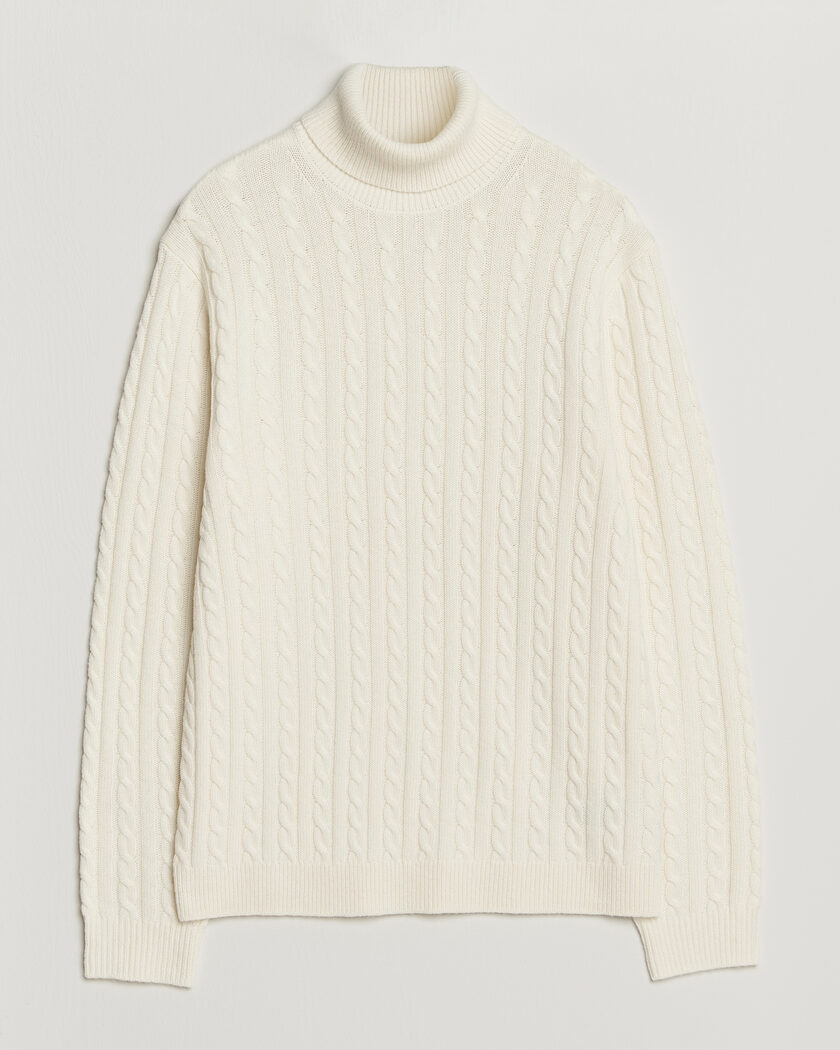 Tiger of Sweden Wilde Wool/Cashmere Cable Turtleneck Porcelain Cream – White