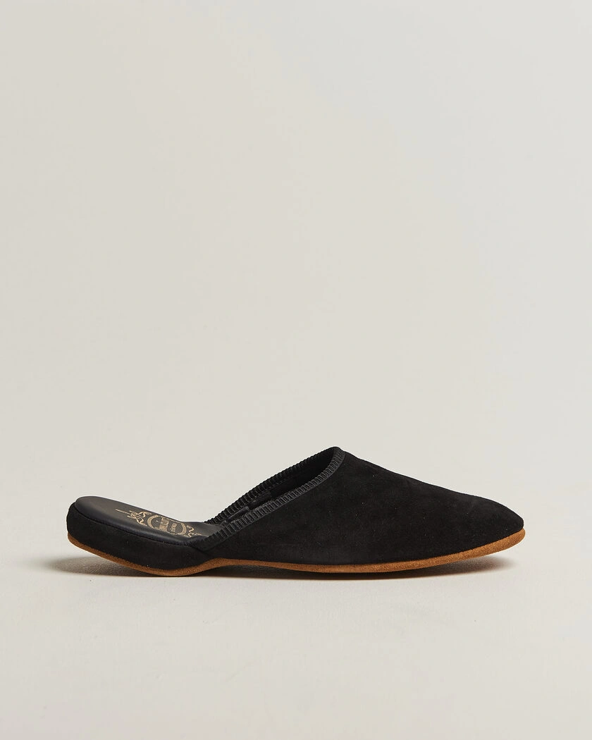 Bowhill & Elliott Mule Slipper Quilt Lining Black Suede – Black