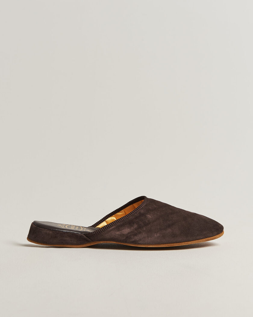 Bowhill & Elliott Mule Slipper Quilt Lining Chocolate Suede – Brown