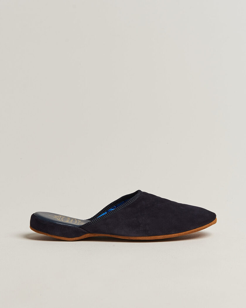 Bowhill & Elliott Mule Slipper Quilt Lining Navy Suede – Blue